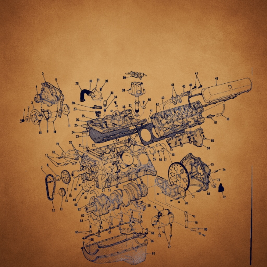 Engine Drawing with Brown Background